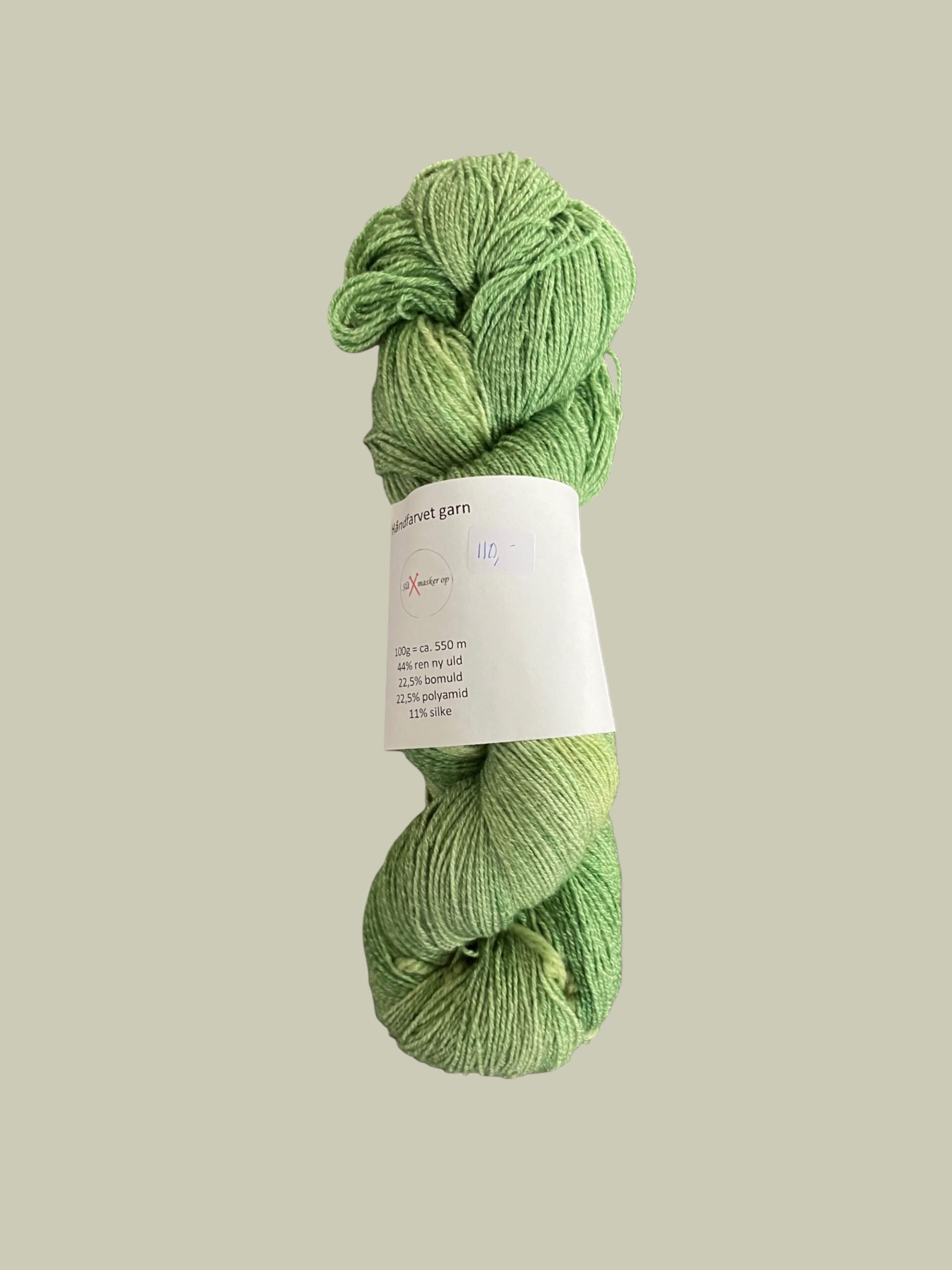 Grønt håndfarvet garn med silke
